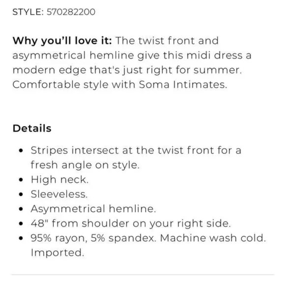 NWT Soma Asymmetrical Twist Waist Dress Black & White Striped Soft Size XXL - Picture 4 of 4